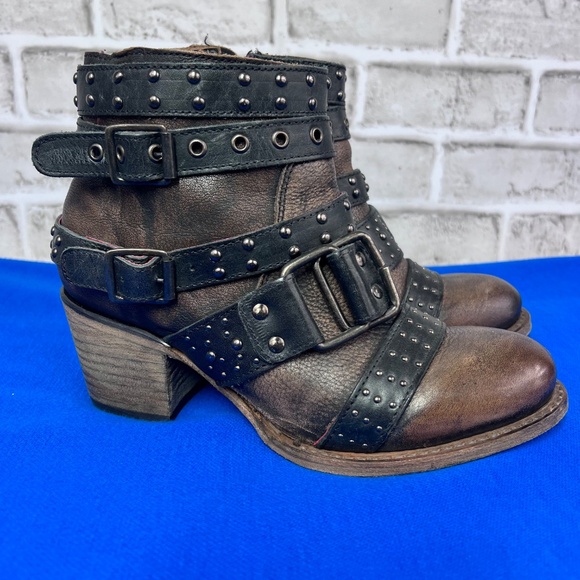 🦅|•FREEBIRD BY STEVEN•| SLAYER Leather Buckle Ankle Booties Size 8 - Picture 2 of 12